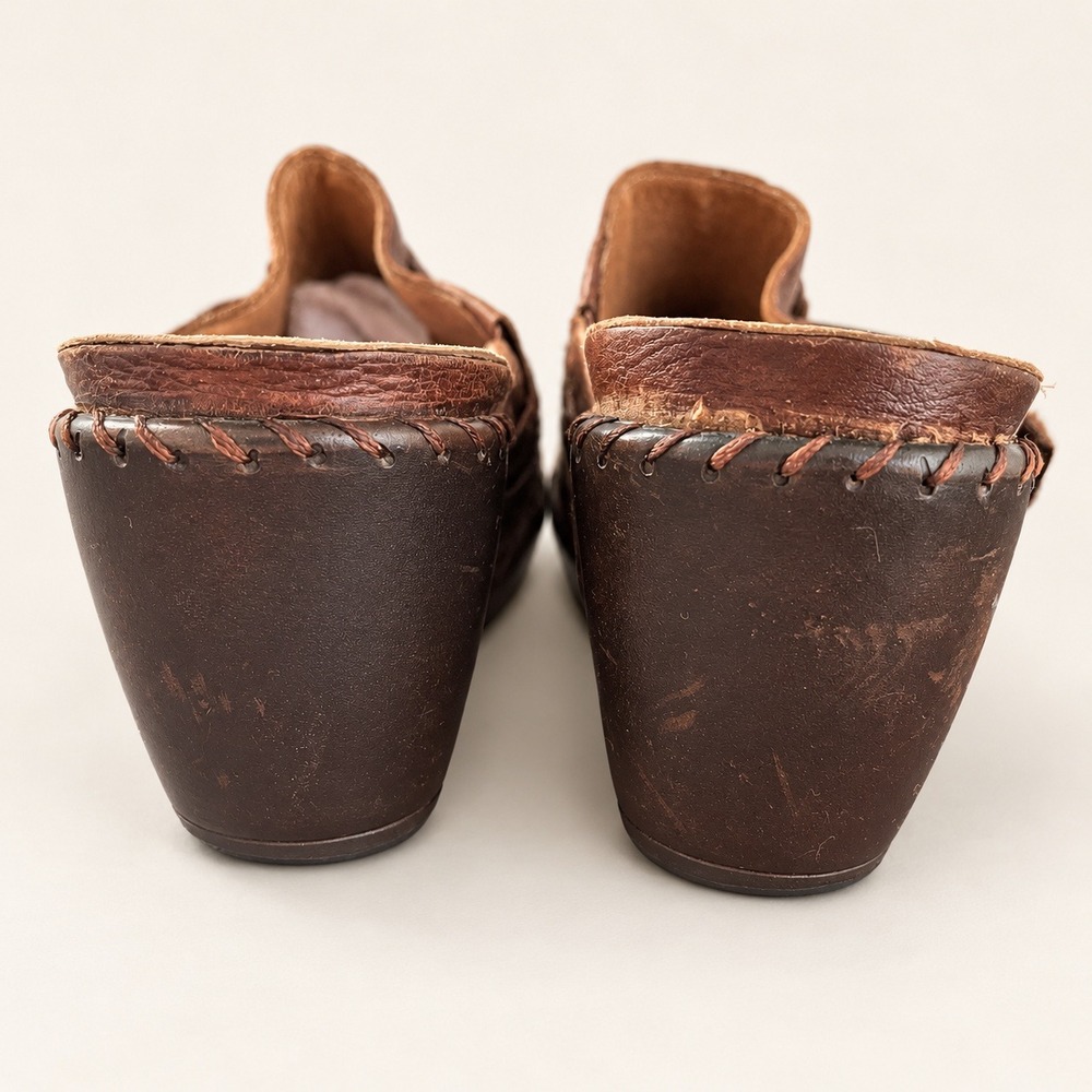 Nurture Brown Leather Woven Buckle Clog Mules Heels Size 9.5M Brazil - Picture 3 of 11